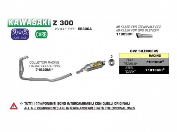 Photo du silencieux d'échappement ARROW pour KAWASAKI Z250 et Z300