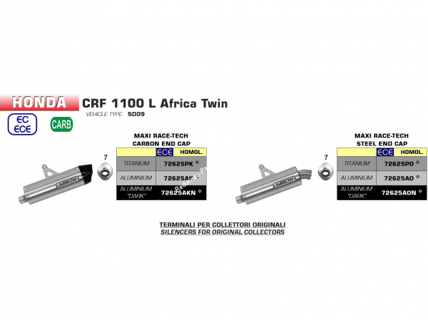 Photo des silencieux de pot d'échappement ARROW pour moto Honda CRF 1100 L Africa Twin 2020