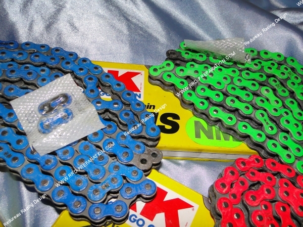 vue Chaîne renforcée largeur 420 RK Racing pour moto, mécaboite 50cc, … tailles et couleurs aux choix