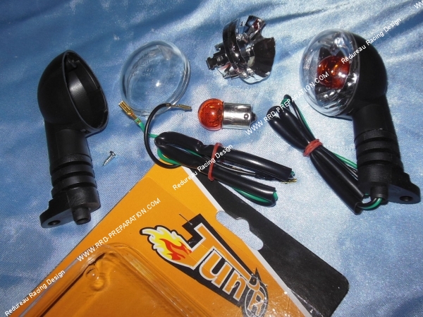 vue Clignotants TUN’R noir  transparent homologués pour scooter PEUGEOT LUDIX et mécaboite XPS, XP6, XR6...