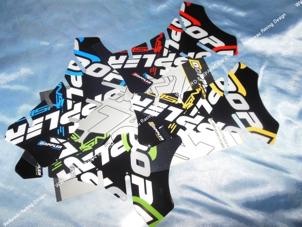 vue Autocollant DOPPLER protection réservoir moto bleu, rouge, jaune ou vert au choix 13cm x 19cm