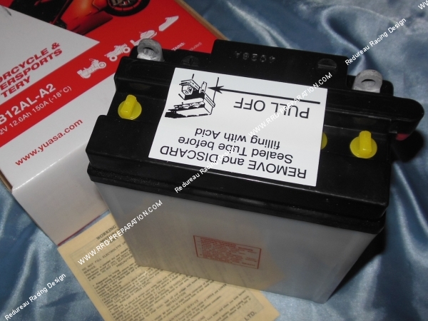 vue Batterie YUASA YB12AL-A2 12v 12A (acide avec entretien) pour moto, mécaboite, scooters