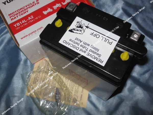 vue Batterie YUASA YB14L-B2 12v 7A (acide avec entretien) pour moto, mécaboite, scooters