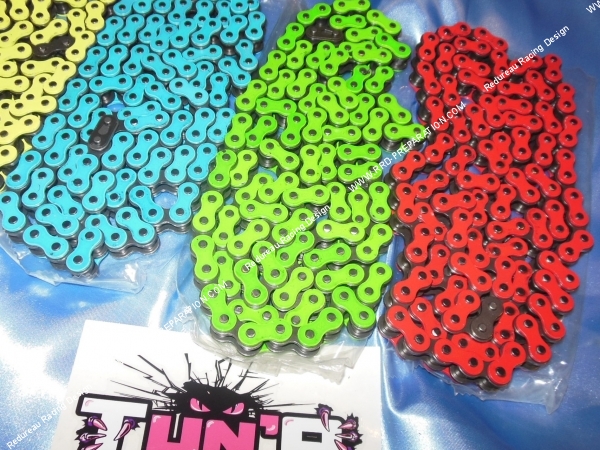 vue Chaîne renforcée largeur 420 TUN'R couleurs aux choix pour moto, mécaboite 50cc,... Taille 134 maillons
