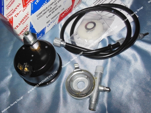 vue Compteur rond complet avec câble et entraîneur 120 kmh TRANSVAL pour cyclomoteur, mob Peugeot