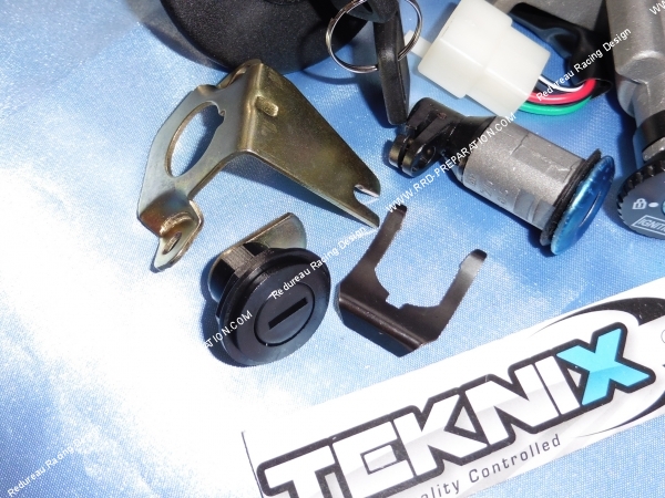 vue Contacteur  neiman avec 2 clés (clef) + bouchon réservoir et serrure coffre TEKNIX pour scooter 4T2T Chinois GY6 Type B...