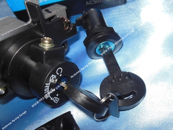 vue Contacteur  neiman avec 2 clés (clef) + serrue coffre TEKNIX pour PEUGEOT KISBEE 2 Temps et 4 Temps