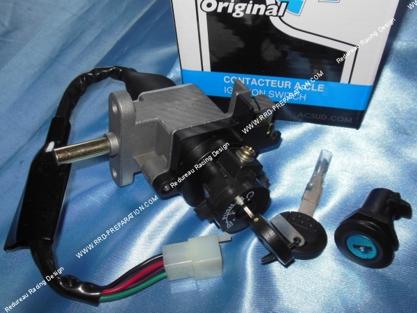 vue Contacteur  neiman avec 2 clés (clef) + serrue coffre TNT Original pour Peugeot Speedfight 3, Vivacity 3, ...