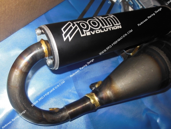 vue coude et silencieux Pot d' échappement POLINI Evolution 3 70cc pour scooter minarelli horizontal (nitro, aerox, ovetto, neos, ...)