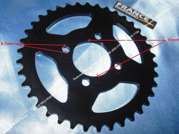 vue Couronne 30 a 52 dents en 420 FRANCE EQUIPEMENT pour YAMAHA CHAPPY, DT, DT MX, DT M, RD, ... 50cc de 1978 a 1995