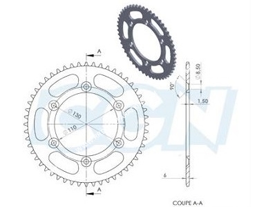 vue Couronne 52 dents en 420 pour HRD SONIC, CPI SM, SX, enduro ou super motard 50cc