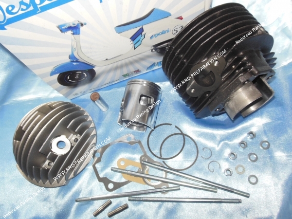 vue côté Kit haut moteur 130cc Ø57mm avec culasse POLINI Racing fonte scooter VESPA ET3, ETS, PK... 125cc 2 temps