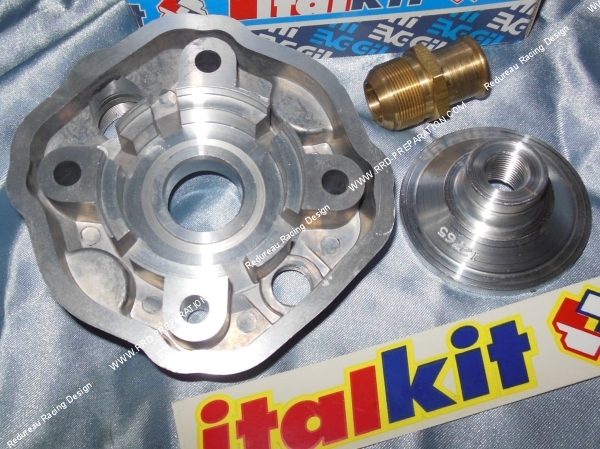 vue Culasse à plot complète Ø47,6mm pour kit et pack 80cc ITALKIT Racing aluminium course longue 43 sur DERBI euro 1 & 2