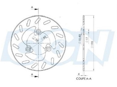 vue Disque de frein NG Ø190mm pour MBK NEXT GENERATION, NITRO, STUNT, YAMAHA AEROX, NG, HONDA, PGO...