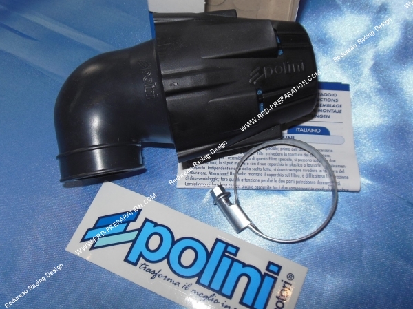vue Filtre à air, cornet mousse POLINI NEW Grand noir avec cache coudé a 90° (Ø de fixation carburateur Ø3237 et 46mm)