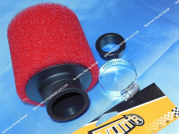 vue Filtre à air, cornet mousse rouge TUN'R double mousse coudé à 30° (Ø de fixation carburateur Ø28mm a 35mm)