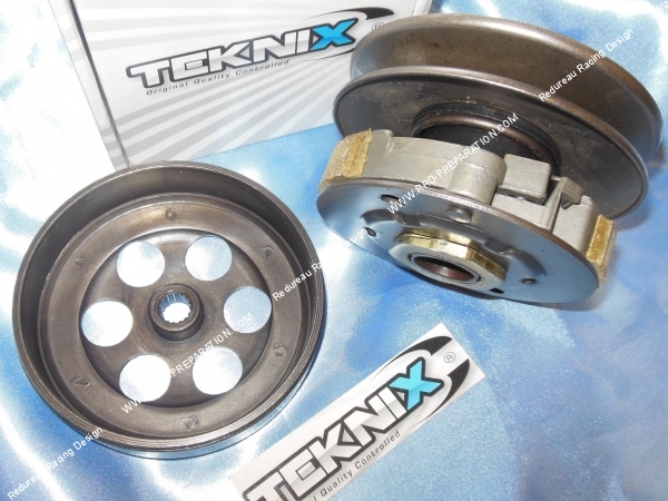 vue Embrayage complet TEKNIX avec cloche et correcteur de couple Ø105mm scooter minarelli (booster, nitro, aerox...)