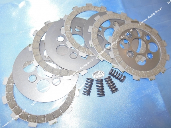 vue Embrayage (disques, intercalaires, ressorts) renforcés SURFLEX Compétition 5 disques garnis pour minarelli rv4, rv5, ...