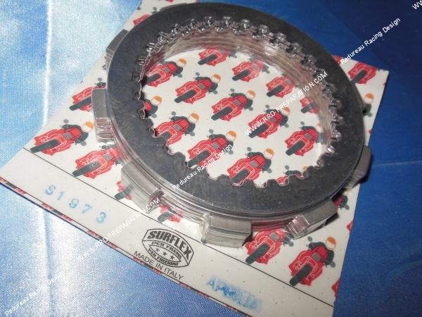 vue Embrayage (disques, intercalaires) type origine SURFLEX 6 disques garnis pour APRILIA 125cc 2 temps TUONO, MX, RS, ...