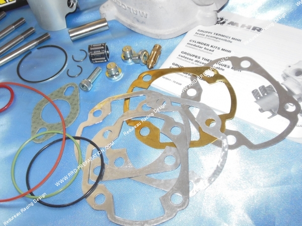 vue joint Cylindre  piston 70cc Ø47mm sans culasse MALOSSI MHR TEAM aluminium (axe 12mm) minarelli horizontal liquide (nitro, aerox, ...)