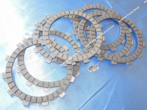 view Set of 7 SURFLEX reinforced lined clutch discs for CAGIVA 125cc 2-stroke MITO, FRECCIA, N90 ... vue Jeu de 7 disques d'embrayages garnis renforcés SURFLEX pour CAGIVA 125cc 2 temps MITO, FRECCIA, N90...