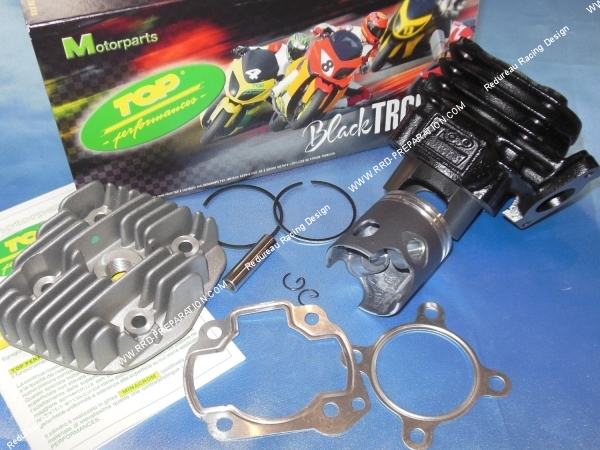 vue Kit 70cc Ø47mm TOP PERFORMANCES fonte BLACK TROPHY 6 transferts (axe de 10mm) minarelli horizontal air (ovetto, neos, ...)