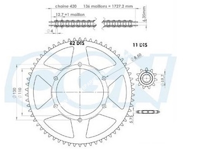 vue Kit chaîne AFAM 420  11X62 HRD SONIC et CPI SM-SX 2006 à 2009