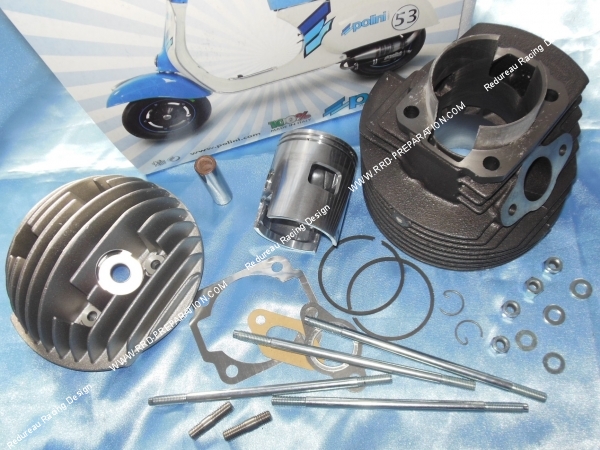 vue Kit haut moteur 130cc Ø57mm avec culasse POLINI Racing fonte scooter VESPA ET3, ETS, PK... 125cc 2 temps