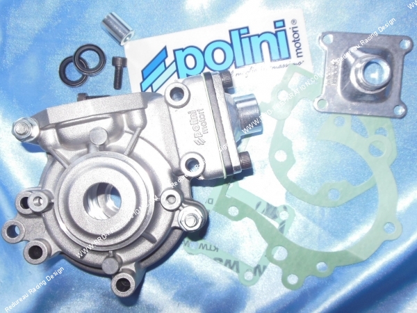 vue montage Carters moteur POLINI (avec pipe, clapets, joints...) pour MBK 51, motobecane av10