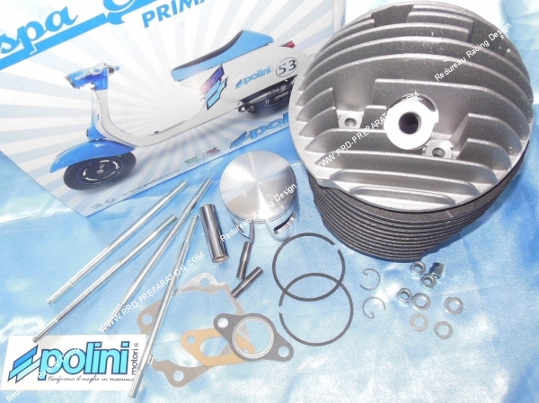 vue montage Kit haut moteur 130cc Ø57mm avec culasse POLINI Racing fonte scooter VESPA ET3, ETS, PK... 125cc 2 temps