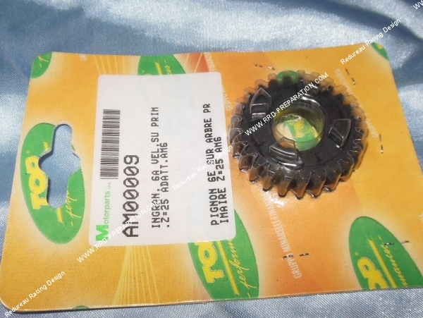 vue Pignon de 6ème sur arbre primaire 25 dents pour boîte de vitesse MINARELLI AM6 (taille origine)