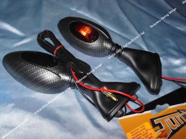 vue Paire de rétroviseurs TUN'R F1 Italien fixation sur carénage couleur carbone avec diodes orange