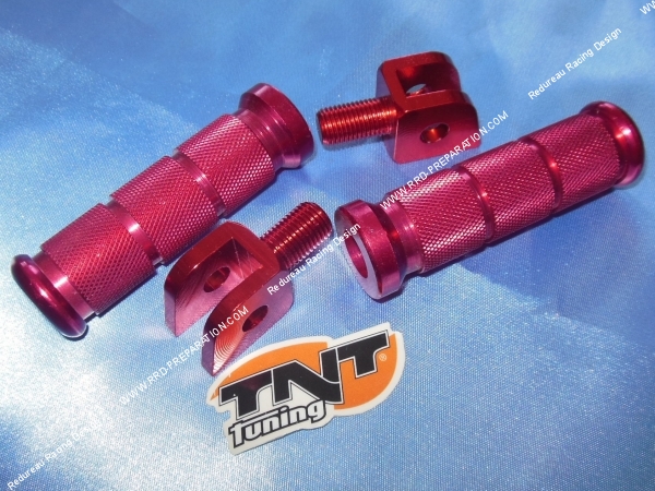 vue Repose pieds, cale pieds en aluminium TNT Tuning universel bleu anodisé, rouge anodisé ou chromé