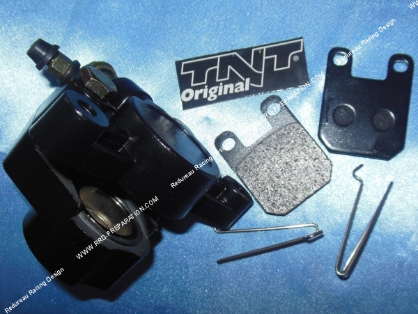 vue Étrier de frein avec plaquettes TNT type origine pour scooters PEUGEOT SPEEDFIGHT, ELYSEO, ELYSTAR, SPEEDAKE...