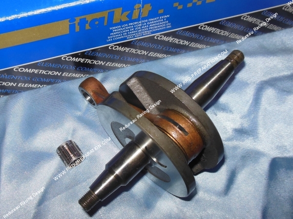 vue Vilebrequin, vilo, embiellage ITALKIT renforcé course origine (soies de Ø17mm) pour mécaboite moteur minarelli rv 50