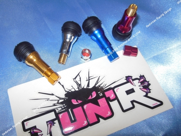 vue Valve droite en aluminium anodisé TUN’R universel (scooter, mob, mécaboite) argent, bleu, or ou rouge