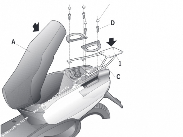 fixation, scooter, maxiscooter, top case, valise, shad, yamaha, neos, mbk