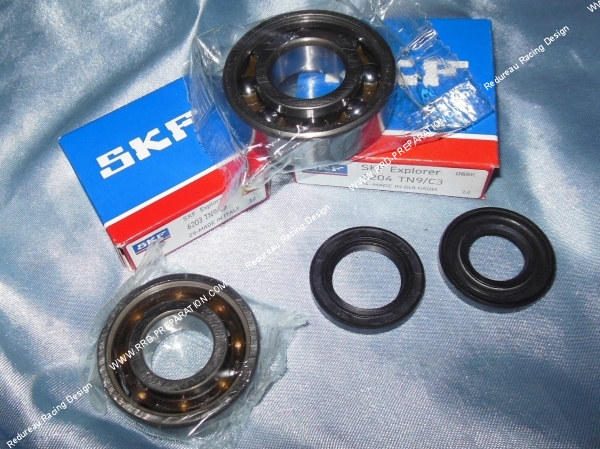 zoom 2 roulements compétition C3 renforcés cage polyamide + 2 joints spy nitrile de vilebrequin TEKNIX pour Peugeot 103