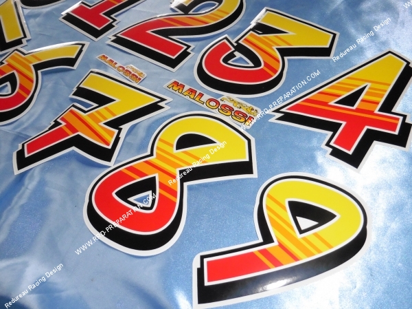 zoom Autocollants numéros MALOSSI couleur jaune et rouge
