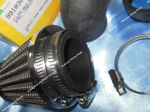 zoom Filtre à air, cornet grille type K&N TOP PERFORMANCES universel, droit + coudé à 90°(Ø de fixation carburateur de Ø43 a 47mm)