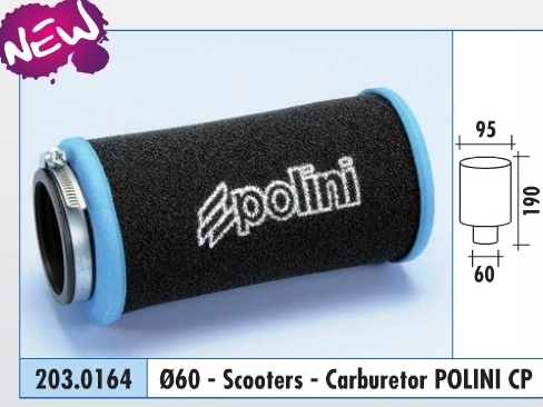 zoom Filtre à air, cornet mousse POLINI EVOLUTION gros volume rond (Ø de fixation carburateur 60mm POLINI CP…)