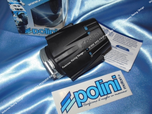 zoom Filtre à air, cornet mousse POLINI NEW noir avec cache droit (Ø de fixation carburateur Ø3237 et 46mm)