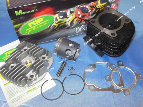 zoom Kit 70cc Ø47mm TOP PERFORMANCES fonte BLACK TROPHY 6 transferts (axe de 10mm) minarelli horizontal air (ovetto, neos, ...)