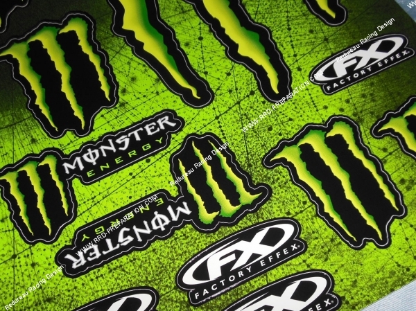 zoom Planche d'autocollants MONSTER ENERGY XL (49X33cm) sur fond noir